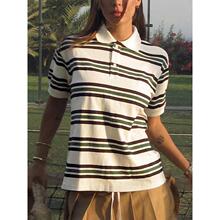 W 32868 American retro color block stripe tee ��ʽ����ײɫ��
