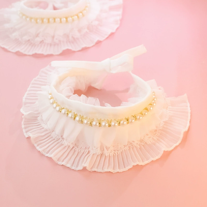 Специальный трансграничный ошейник для домашних животных Amazon котенок собака украшения кружевной шарф жемчужные украшения стиль принцессы