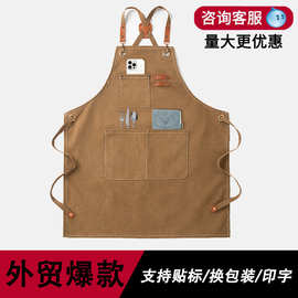工厂批发跨境外贸围裙加厚帆布防水画室跨境出口定制印字厂家直销