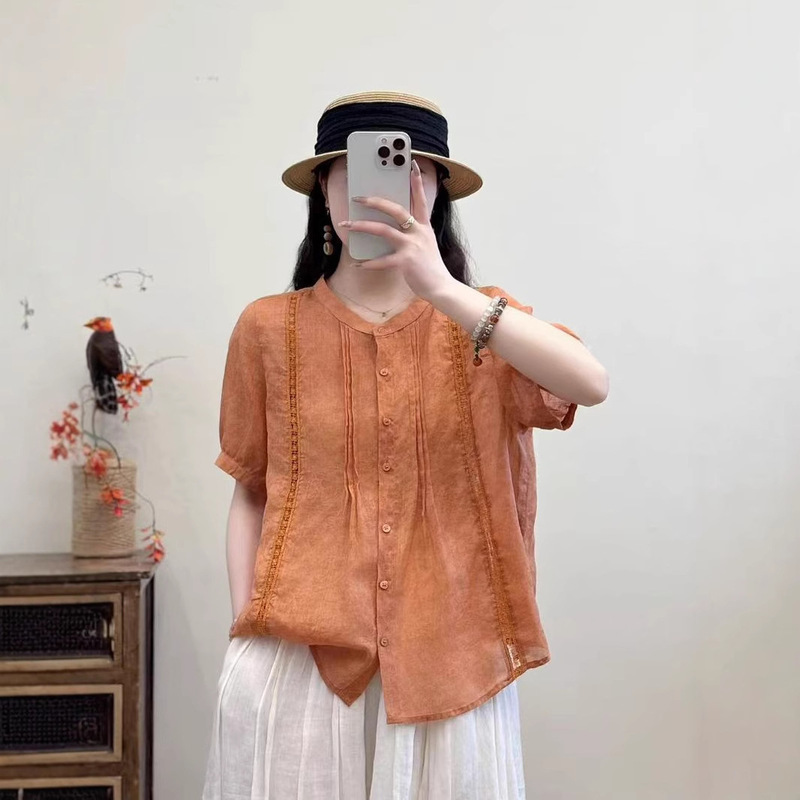25 Years Summer Shirt Half-sleeved Women's Pure Ramie Thin New Style Shirt Loose Casual Korean Style Half-sleeved Shirt Slim 25 Years Summer Shirt Half-sleeved Women's Pure Ramie Thin New Style Shirt Loose Casual Korean Style Half-sleeved Shirt Slim