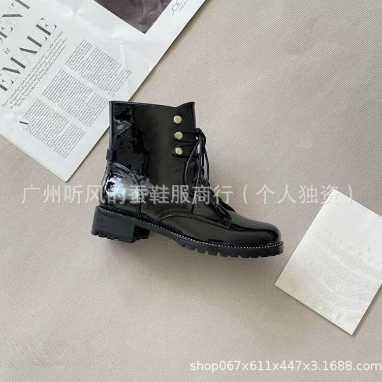冬季马丁靴女牛皮厚底中跟粗跟中筒靴英伦风百搭黑色羊毛保暖加绒|undefined