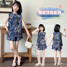 女童夏装套装无袖2025新款小女孩网红炸街洋气时髦大儿童中式国风