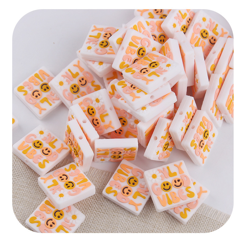 Productos creativos para bebés de bricolaje, cubos de dibujos animados, caras sonrientes, joyas de silicona, cadena de chupete, dientes molares, accesorios de pulsera de mordedor