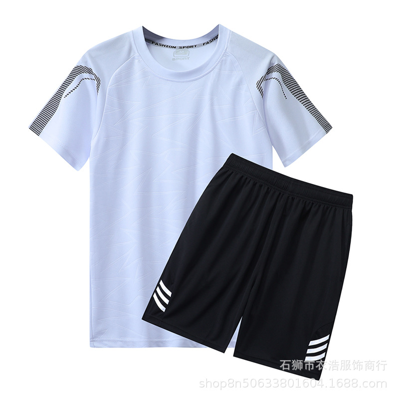 Traje deportivo de verano de secado rápido para hombre, conjunto de dos piezas de camiseta de manga corta y pantalones cortos para correr y entrenar por la mañana, talla grande.