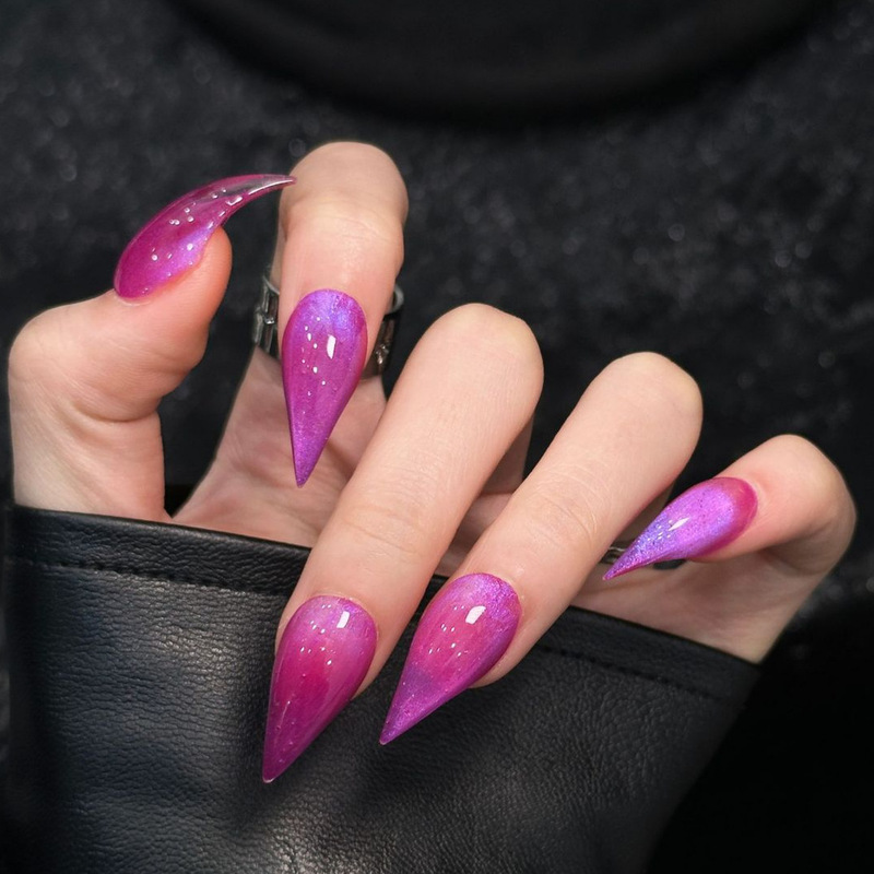 European and American Style Fake Nails, Pure Handmade Dragon Claw Nails, Cross-Border Purple-Toned Cat Eye Crescent Dragon Claw Nails, Personalized Hot Girl Wearable Nails