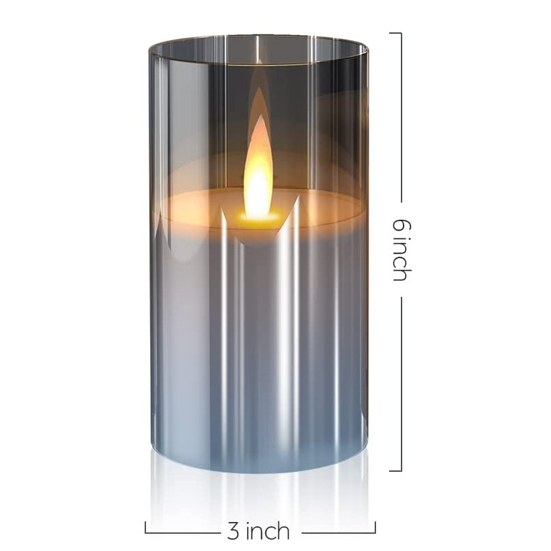 Vela LED oscilante de parafina en vaso de vidrio color té/gris/blanco, luz electrónica navideña, decoración para el hogar, luz de velas para bodas