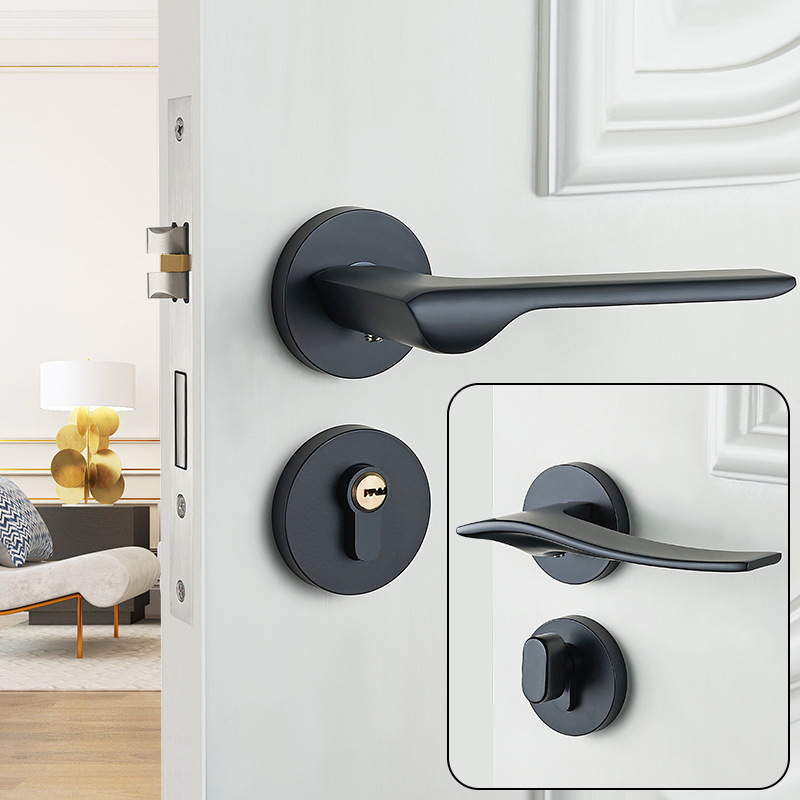 Negro universal cerradura de la puerta del hogar cerradura de la puerta interior dormitorio manija de la puerta de hardware manija de la puerta de madera cerradura de la puerta cerradura