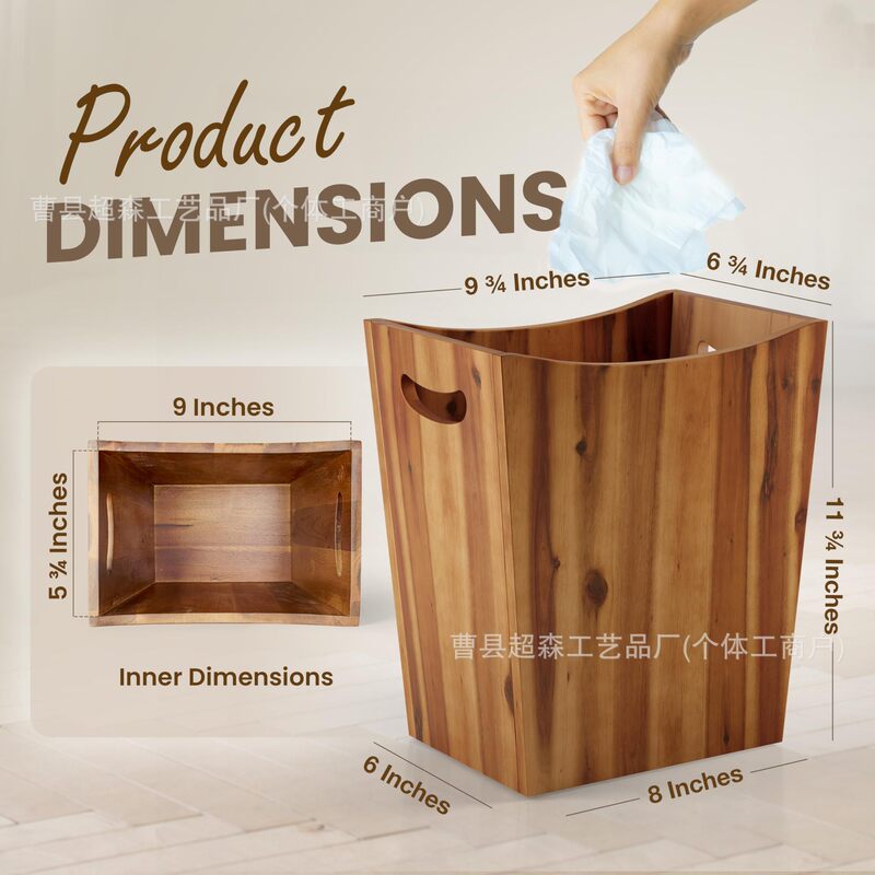 Wooden Garbage Basket with Handle Bedroom Spa Bathroom Decoration Kitchen Living Room Office Garbage Basket Storage Basket