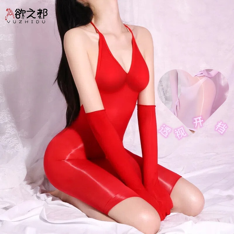 Sexy one-size strap neck hanging long hip sling dress perspective ultra-thin backless stockings dress transparent