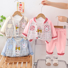 女童春秋套装2025新款儿童秋装洋气棒球服三件套宝宝1-3岁5衣服潮