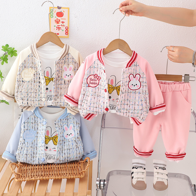 女童春秋套装2025新款儿童秋装洋气棒球服三件套宝宝1-3岁5衣服潮