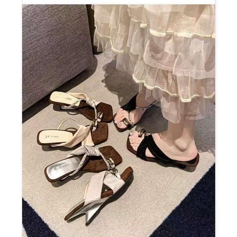 Zapatillas francesas de belleza para mujeres 2026 nuevo verano con falda zapatillas de tacón alto nicho de diseño sensación de zapatillas de diamante image 5