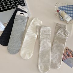 無骨白色襪子女中筒襪春夏季薄款粗條抗起球灰色日系夏天長堆堆襪