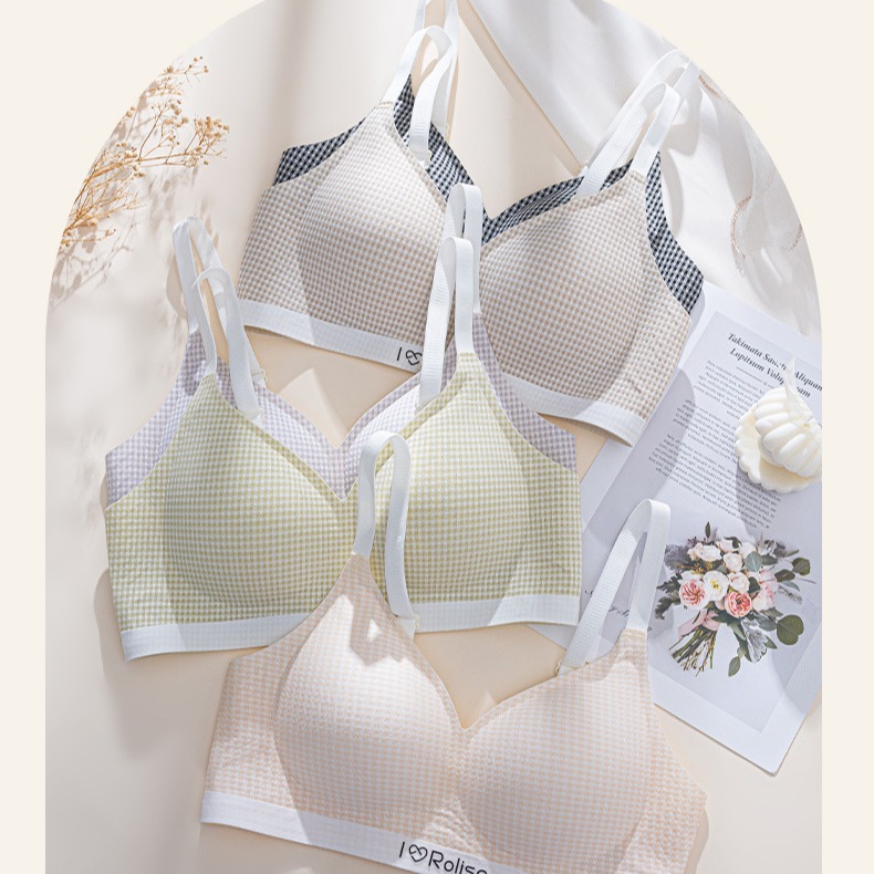 Ventas directas de fábrica comercio electrónico transfronterizo Sudeste de Asia Vietnam Tailandia damas dulces a cuadros sujetador de colección lateral fruncido