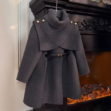 女童毛呢外套2025女孩冬季新款中大儿童时髦可拆卸斗篷呢大衣潮流