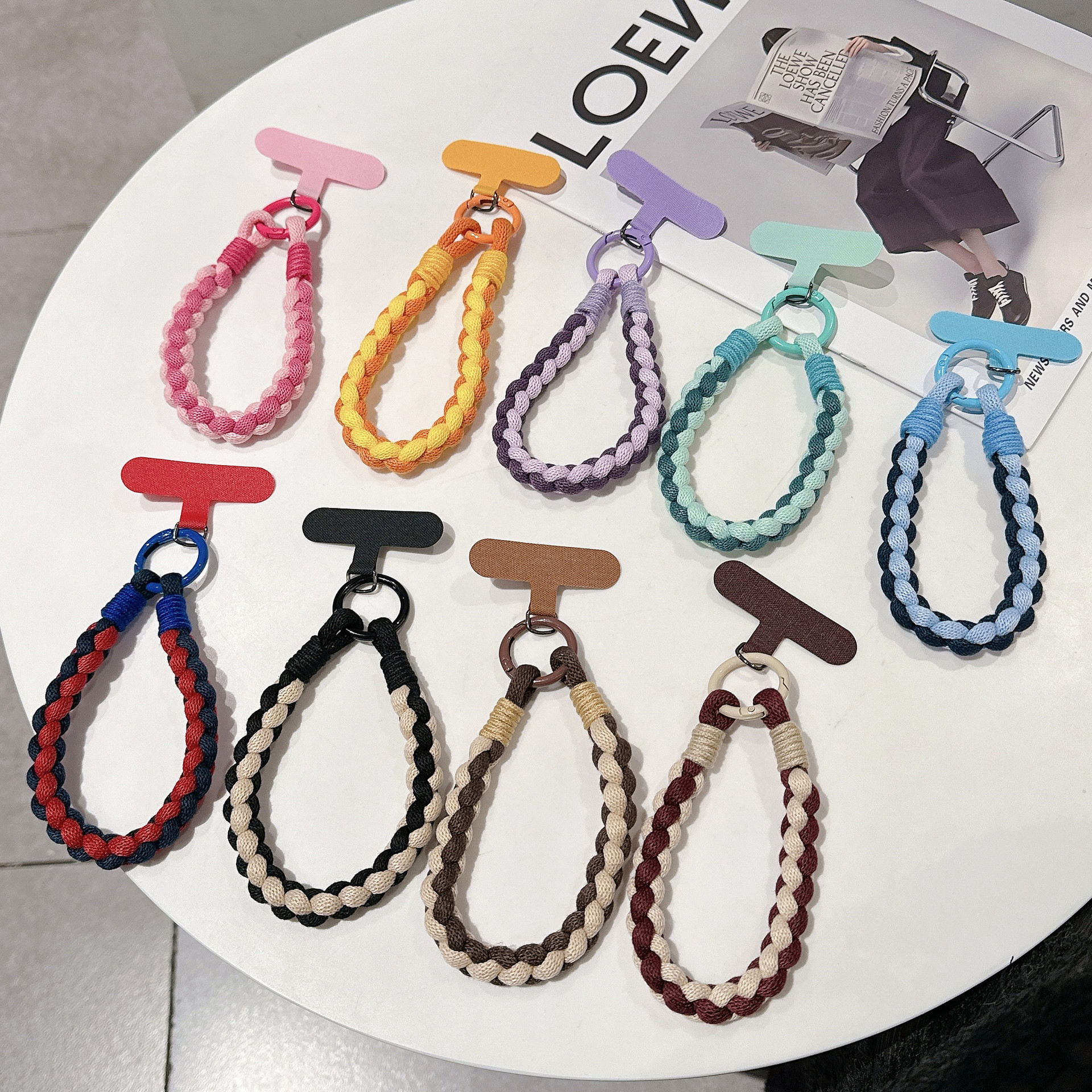 Cuerda tejida de color hecha a mano japonesa y coreana para teléfono móvil cordón corto creativo muñeca accesorios de nailon adornos de giro portátiles