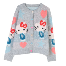 韩版甜美可爱针织开衫圆领提花单排扣宽松气质秋冬新款毛衣针织衫