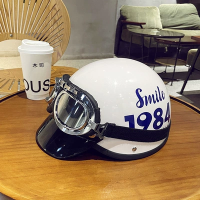 Motosiklet kaskı (dəbilqə) Harley Electric Motorcycle Helmet Personalized - 3c-blue-1984-helmet-brim-transparent-goggles-one-size-fits-all-55-62-head-circumference-adjustable