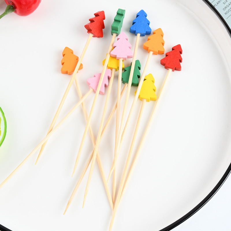 Mayorista spot desechable palo de bambú color árbol de Navidad palo de fruta restaurante supermercado prueba de palo de bambú creativo