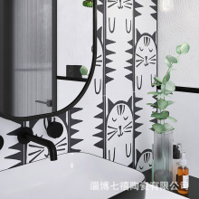 黑白小猫咪卡通花砖300x300卫生间瓷砖阳台地砖浴室300x600墙砖