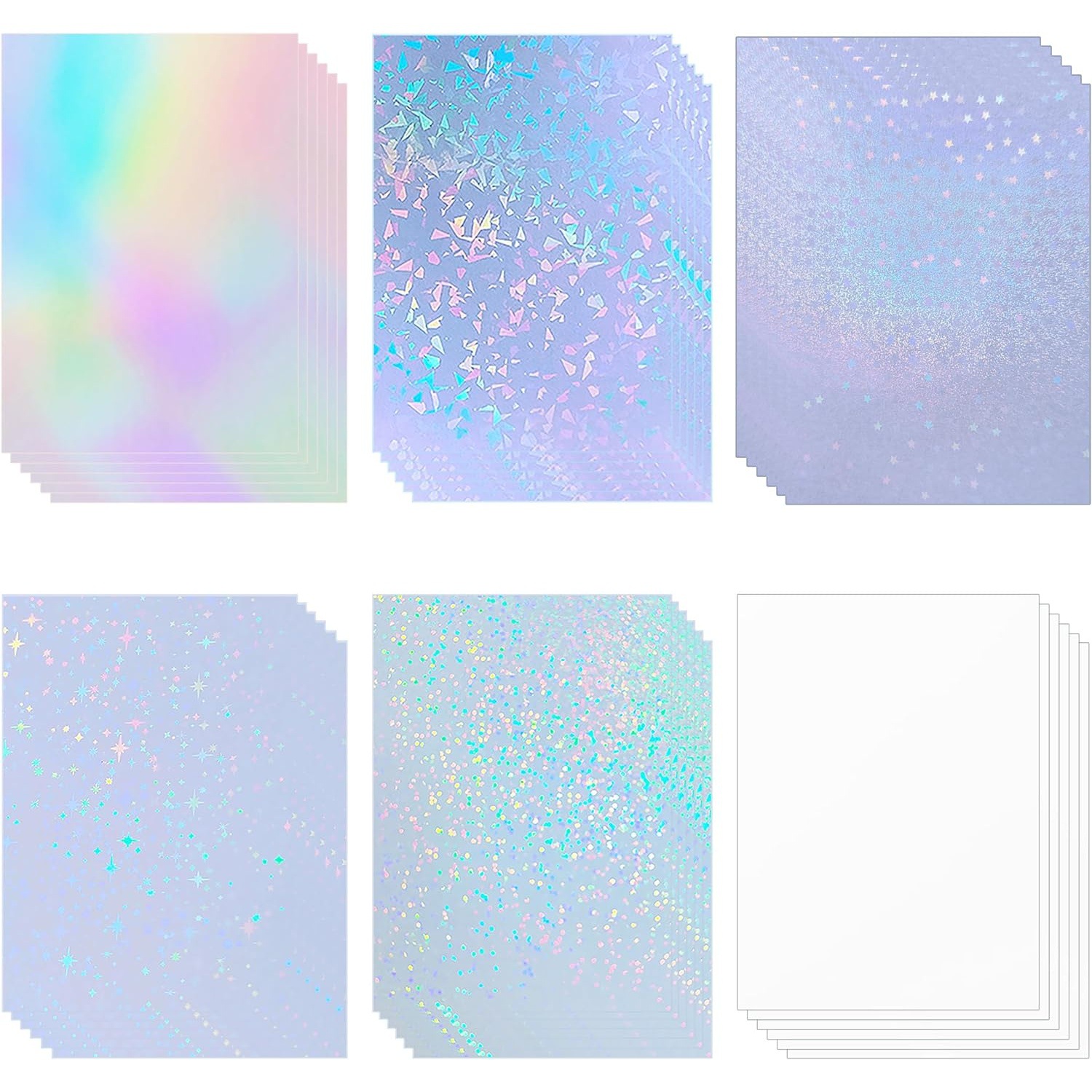 36张彩虹炫光贴纸纸防水8.5x11透明自粘贴纸多种图案混搭
