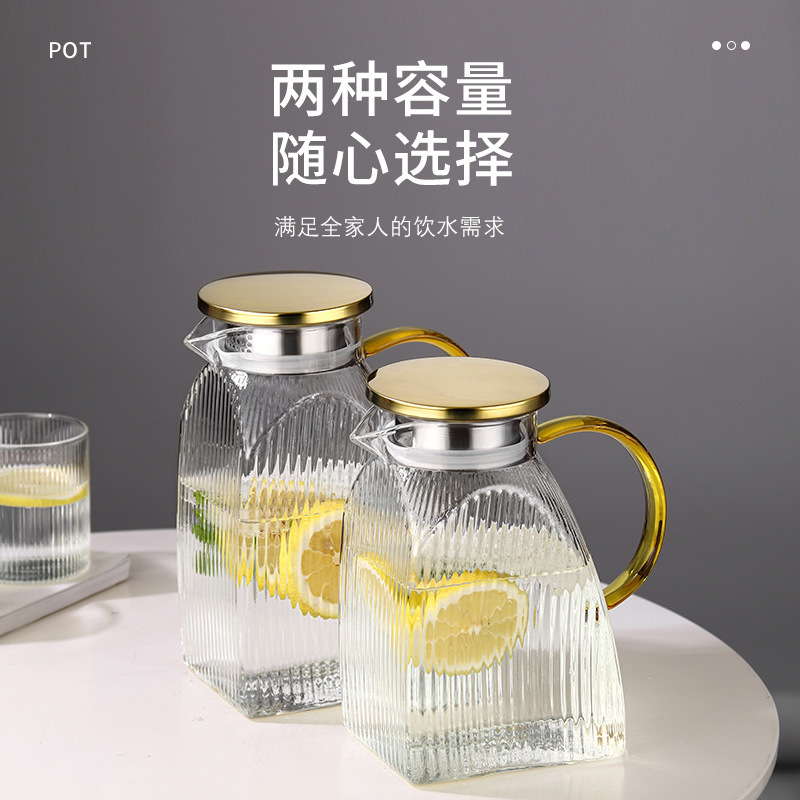 vidrio de alta borosilicona resistente a altas temperaturas jugo doméstico ondulado hervidor refrigerador hervidor de agua fría gran capacidad vidrio de lujo ligero