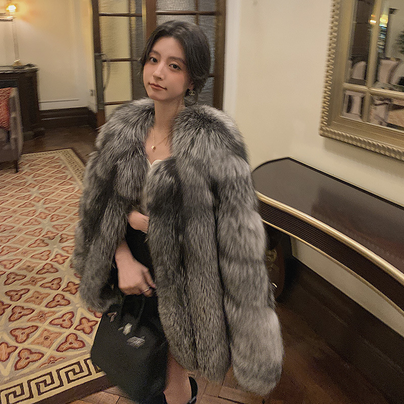 女明星进口银狐狐狸毛整皮皮草外套女中长款海宁2024冬季新款爆款
