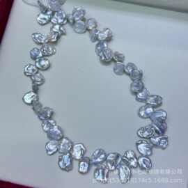 10-12mm银蓝大花瓣淡水珍珠巴洛克项链半成品串珠二八孔花瓣可diy