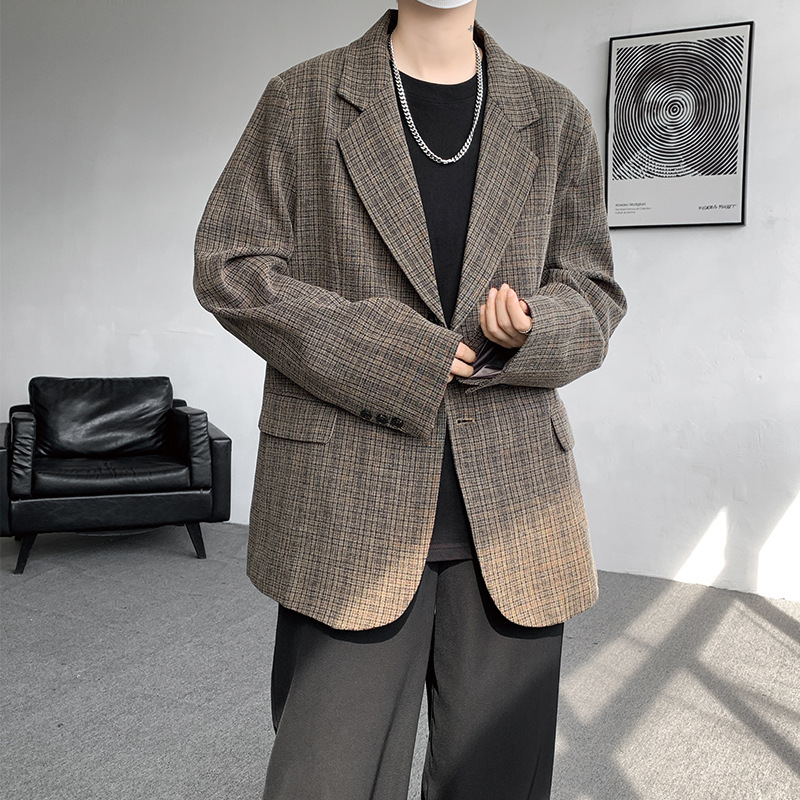 1 24 Autumn Winter New American Retro Plaid Oversized Jacket Men's Stylish High-End Casual Suit Houndstooth_voghion.com