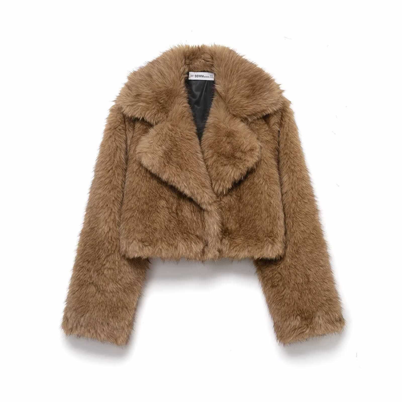 秋冬欧美风时尚洋气人造皮草效果短款毛毛外套