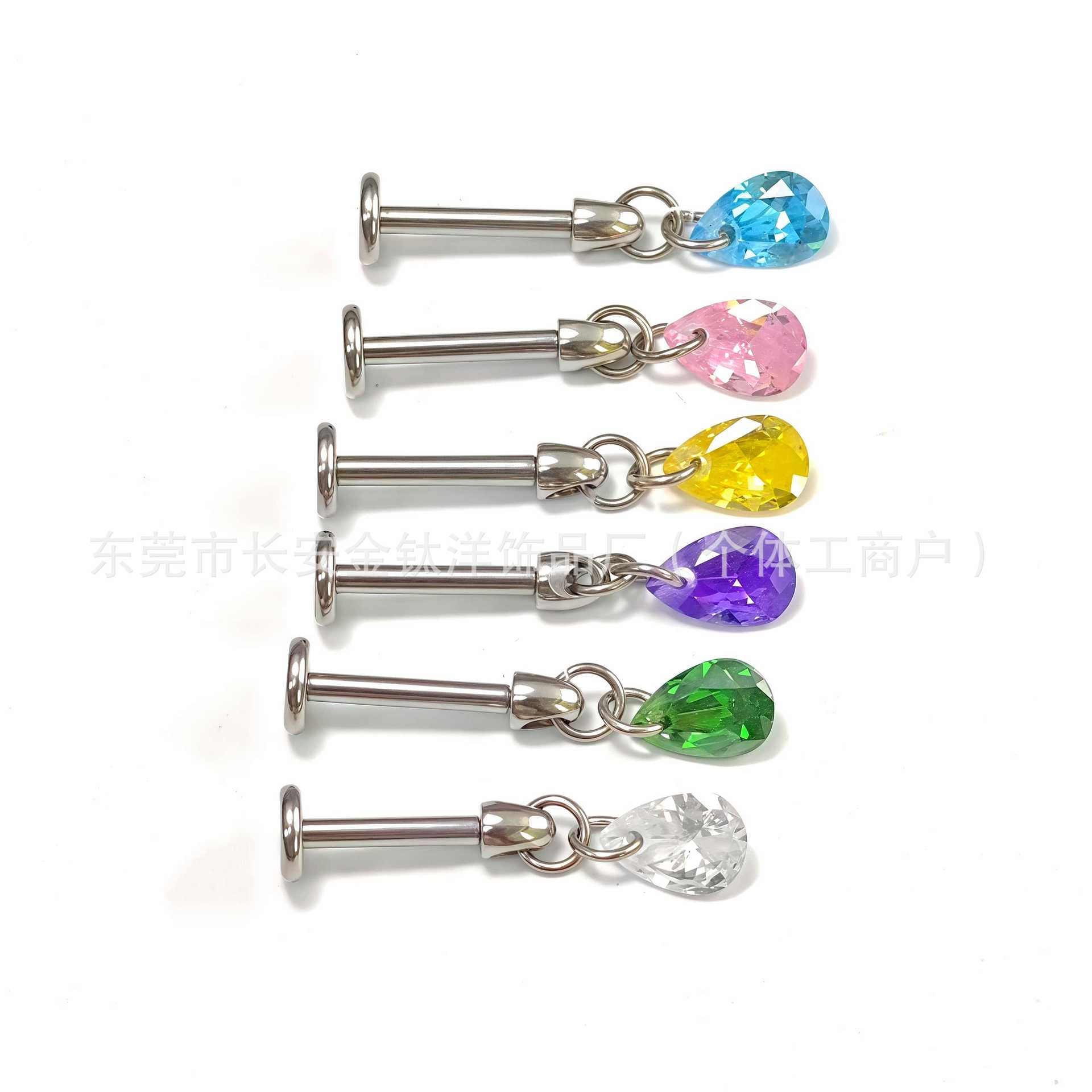 F136 Titanium Water Drop Pendant Ear Stud with Zircon - G23 Titanium Alloy Body Piercing Jewelry detail image 8
