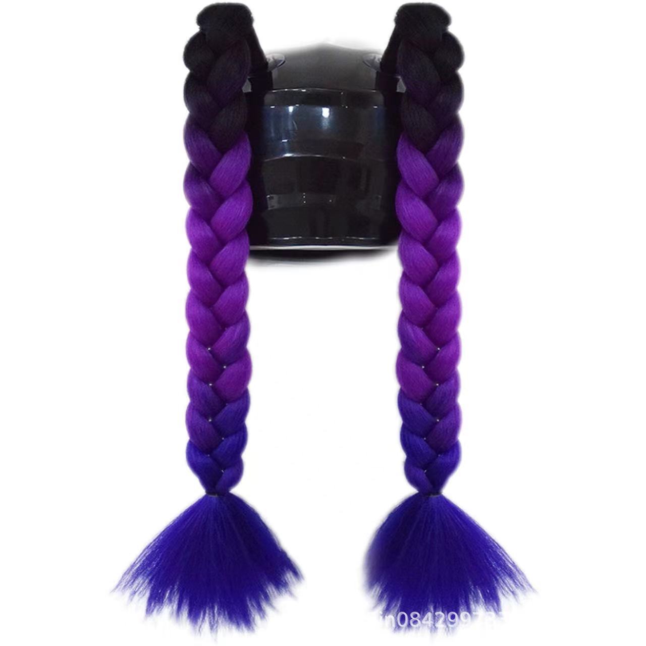 Auto Parts and Accessories — Motuoche Helmet Decoration Braids - black-purple-and-royal-blue-ponytail-braids-1-pair