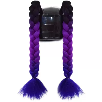 Motosiklet dəbilqələri — Two Colorful Ponytail Braids - 1-pair-of-black-and-purple-royal-blue-ponytails