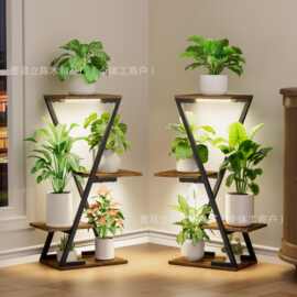 跨境铁木花架多层家用置物架客厅植物支架木质花盆整理架