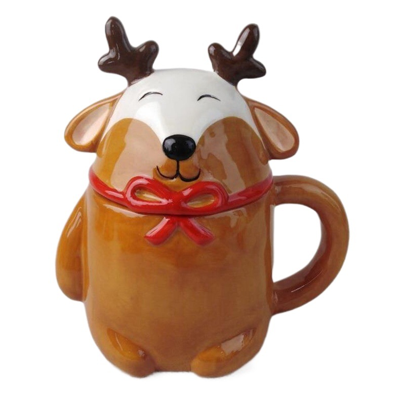 Taza de Navidad con tapa ELK taza de agua lindo estilo de Navidad de dibujos animados de cerámica taza de café con tapa cuchara taza de leche