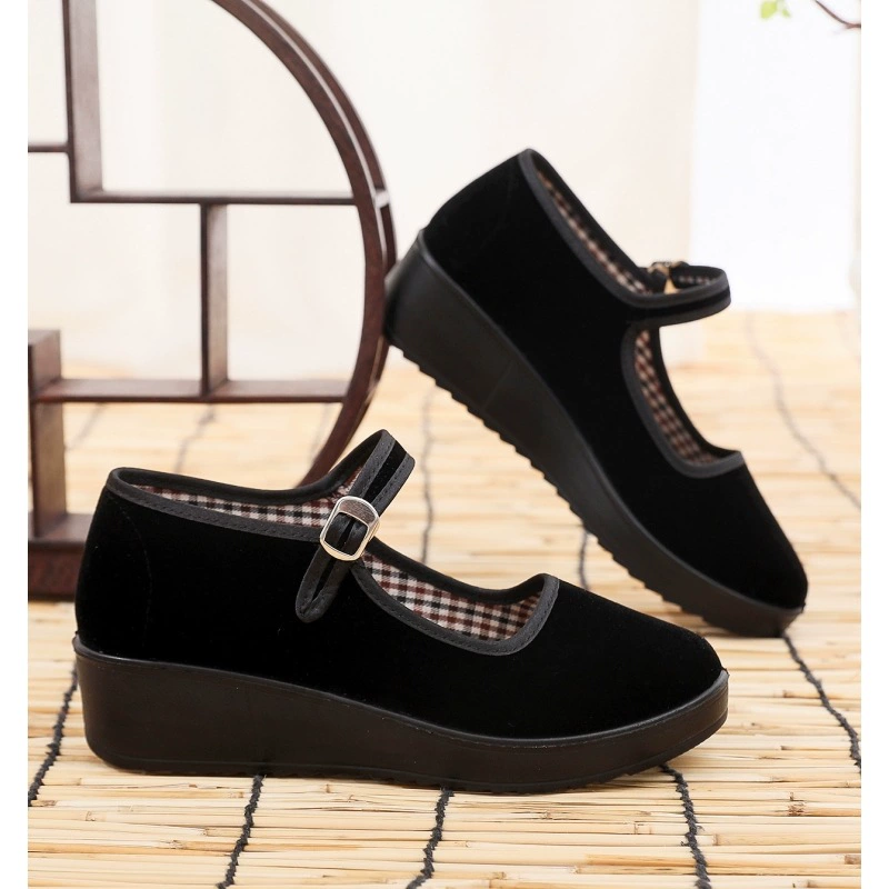 Туфли на толстой подошве женские туфли из старой ткани Пекин женский отель этикет черные рабочие туфли на работе обувь мама туфли на высоком каблуке