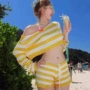 条纹少女分体罩衫比基尼