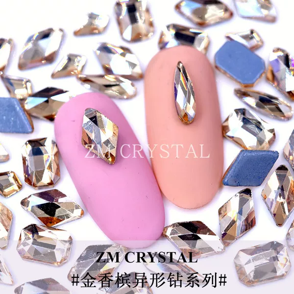 Hot bottom gold champagne special-shaped diamond Net red flat nail drill bright diamond nail sticking diamond nail jewelry glass Rhinestone