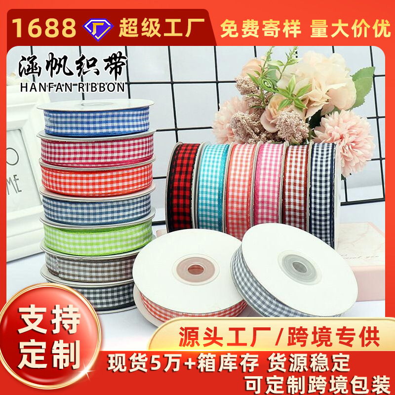 Hanfan Webbing Plaid Ribbon Christmas Plaid Ribbon DIY Bow Cake Floral Ribbon Black and White Colorful Plaid