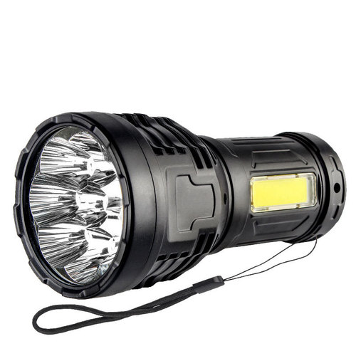 Cross-border strong light flashlight outdoor emergency lighting household multi-function usb charging with side light plastic flashlight
