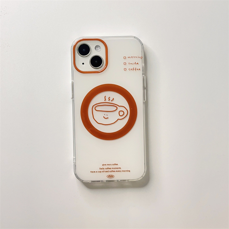 Simple y creativo café manzana 15pro max diagrama lateral atracción magnética 15promax funda para teléfono móvil IP14/13