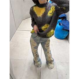 正确版本现货高品质AC家新款马海毛镂空笑脸毛衣时尚百搭男女同款