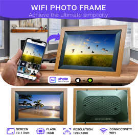 10.1英寸跨境供应Uhale/Vphoto智能木框云相框WiFi触摸横竖切换