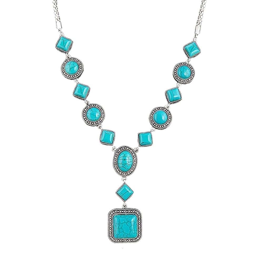 Bohemia retro turquesa collar rombo redondo collar pulsera pendientes conjunto de joyas al por mayor