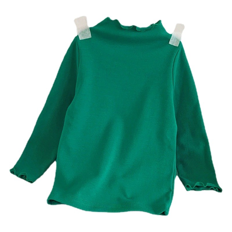 Camiseta de primavera y otoño para niñas de manga larga para niños medianos y grandes estilo occidental camisa de fondo engrosada oreja de madera superior contraste color todo partido camiseta