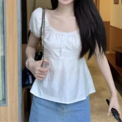 Age-reducing Sweet Gentle Style Elegant White Collar Short-sleeved Shirt Summer Women 2024 New Short Top Trendy