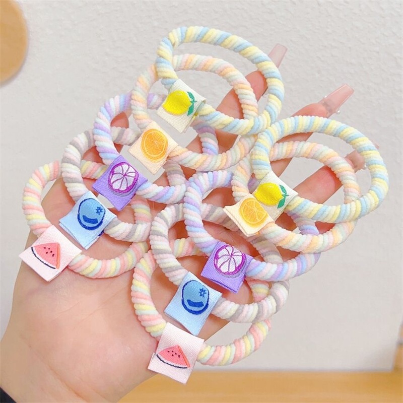 New Ice Cream Color Thickened Soft Ribbed Elastic Band with Small Floral Fabric Label Versatile Hair Tie Hair Rope Hair Ring