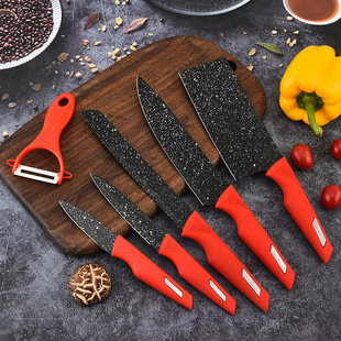 Factory Cross-Border Foreign Trade E-Commerce Wholesale Stainless Steel Kitchen Knife Set Starry Sky Style Red Steel Handle Gift Box