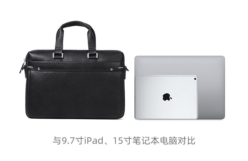 Túi xách tay nam da bò thật phong cách công sở, túi đeo chéo đựng laptop 15 inch — Màu đen chi tiết 11