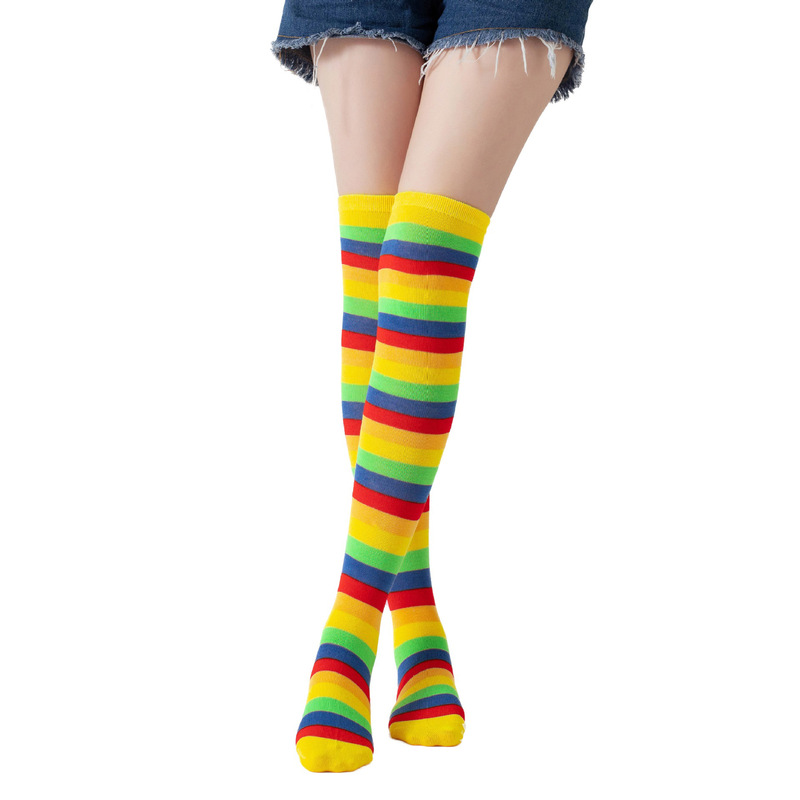 跨境彩虹条纹过膝袜手套女 动漫cosplay派对长筒袜学院风棉质JK袜|undefined